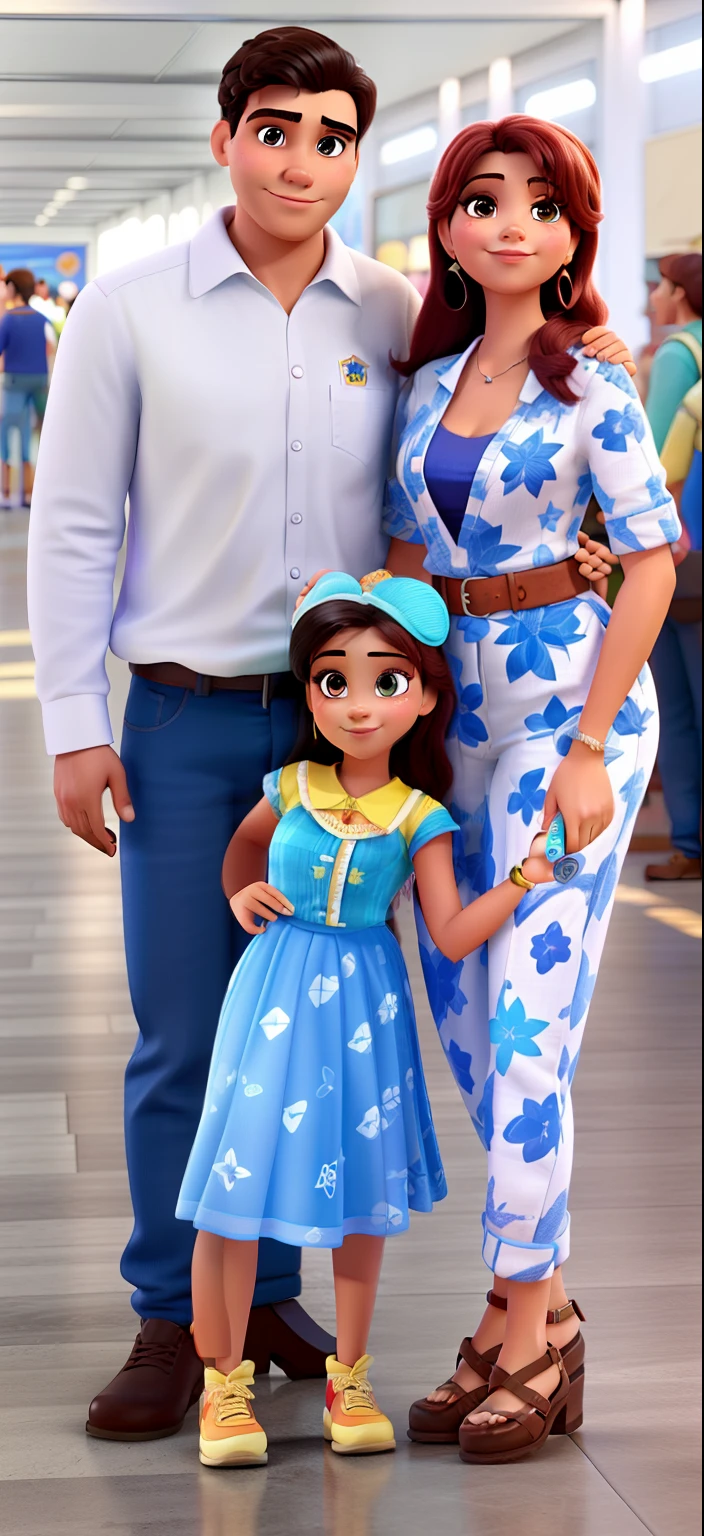 Mulher brasileira,  homem moreno, menina de 5 anos,  estilo Disney pixar ,alta qualidade,melhor qualidade