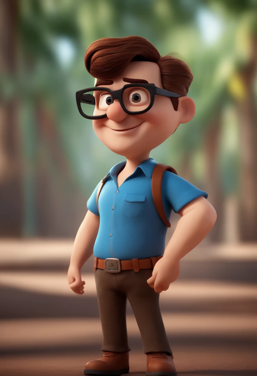 Cartoon character of a man with black glasses and a blue shirt, animation character, Caractere estilizado, animation style rendering, 3D estilizado, Arnold Maya render, 3 d render stylized, toon render keyshot, Personagem 3D, Personagem 3D, 3d rendering stylized, 3 d character render, personagem de desenho animado, Personagem de close up, Pose de personagem,  (Estilo Pixar) (master part:1.2) (Bokeh) (best quality) (pele detalhada) (textura detalhada) (8k) (argila) (Cinematic lighting) (foco nítido