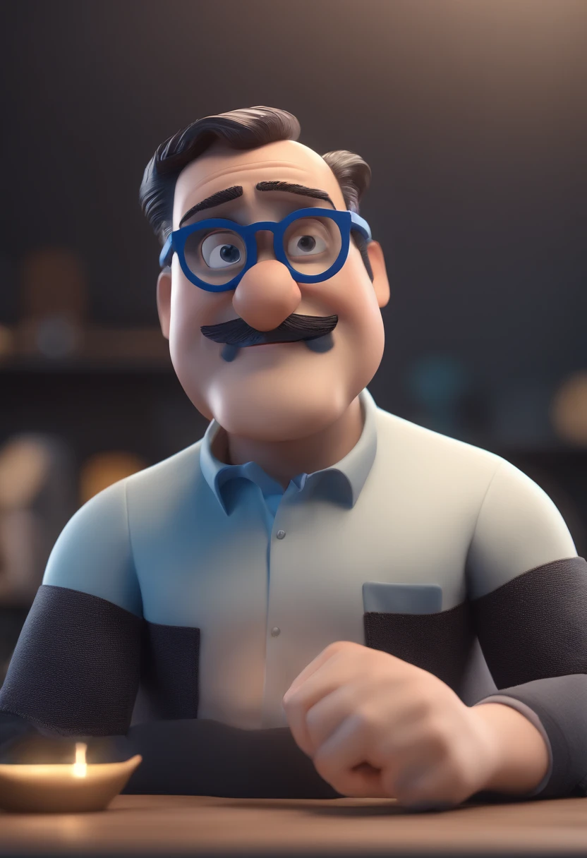 Cartoon character of a man with black glasses and a blue shirt, animation character, Caractere estilizado, animation style rendering, 3D estilizado, Arnold Maya render, 3 d render stylized, toon render keyshot, Personagem 3D, Personagem 3D, 3d rendering stylized, 3 d character render, personagem de desenho animado, Personagem de close up, Pose de personagem, (Estilo Pixar) (master part:1.2) (Bokeh) (best quality) (pele detalhada) (textura detalhada) (8k) (argila) (Cinematic lighting) (foco nítido