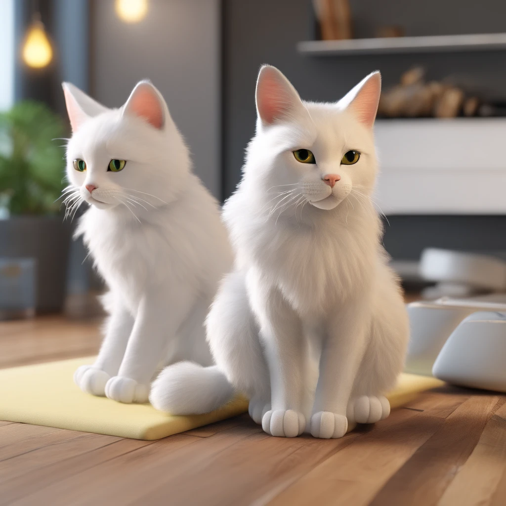 Tres gatos branco e preto