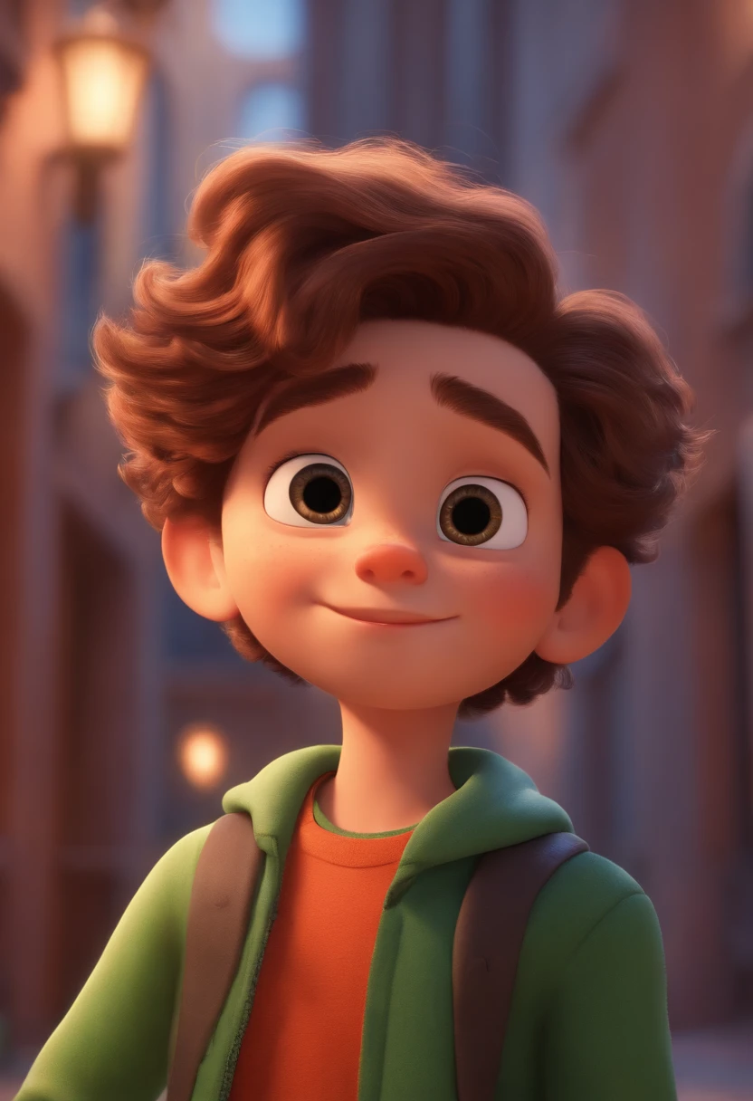 Image of a boy for a story in a YouTube video in Pixar format, He's the allabester, He's the class leader, He's outgoing, Playful and gets up for a lot of things, cabelo curto