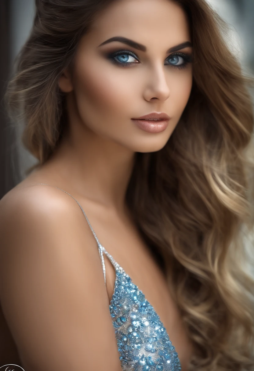 unparalleled beauty, pele brilhante brilhante firme e brilhante, franja entre os olhos, brilhante reta loira platinada bonita, cabelo liso e sedoso super longo, delineador, sexy bonito inocente 14 anos de idade, high definition big big cute bright blue eyes, Beautiful and adorable girl, baby face, camisa de manga curta
