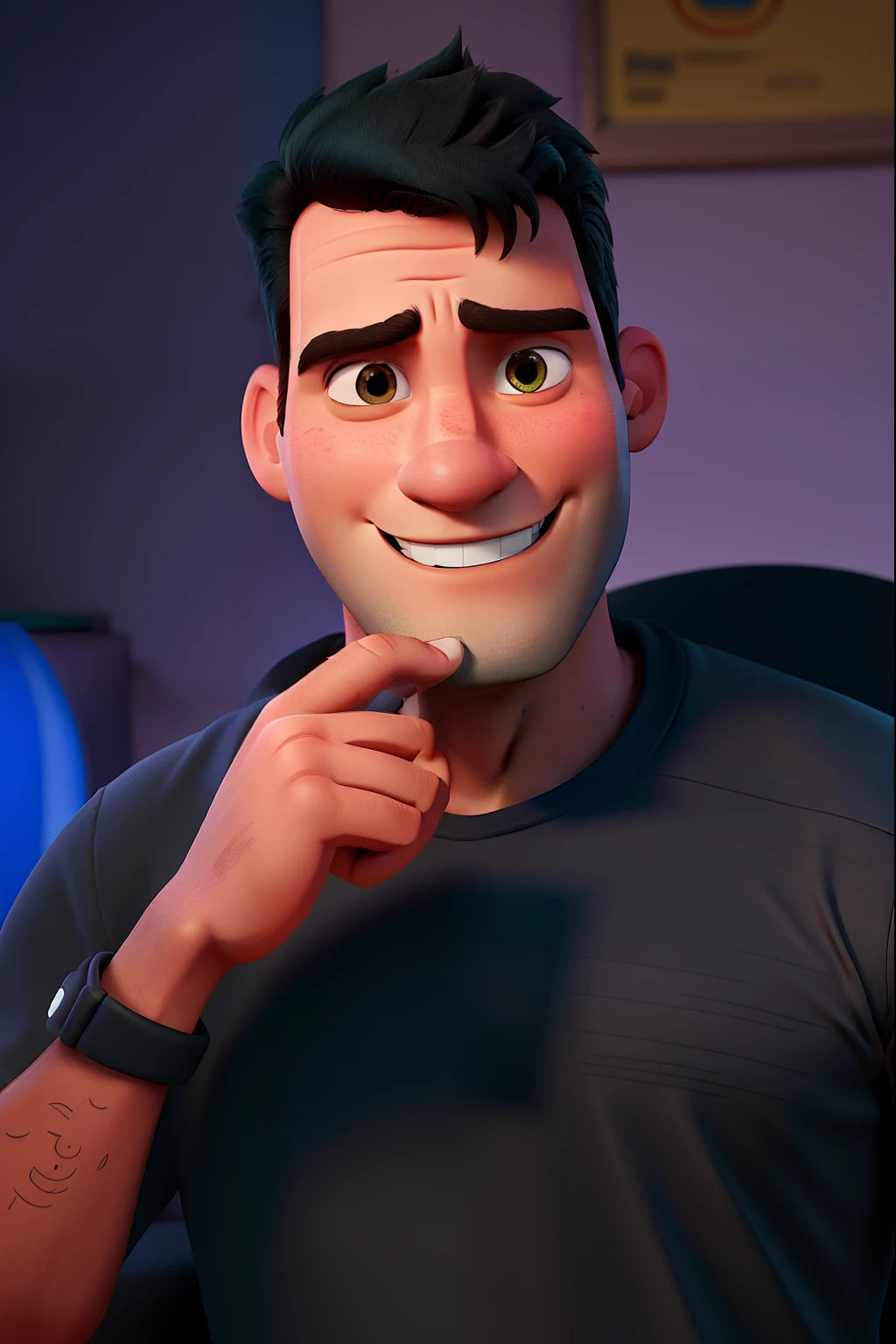 A detailed poster of a Disney PIXAR-style man, sem tatuagens, in the best possible quality.
