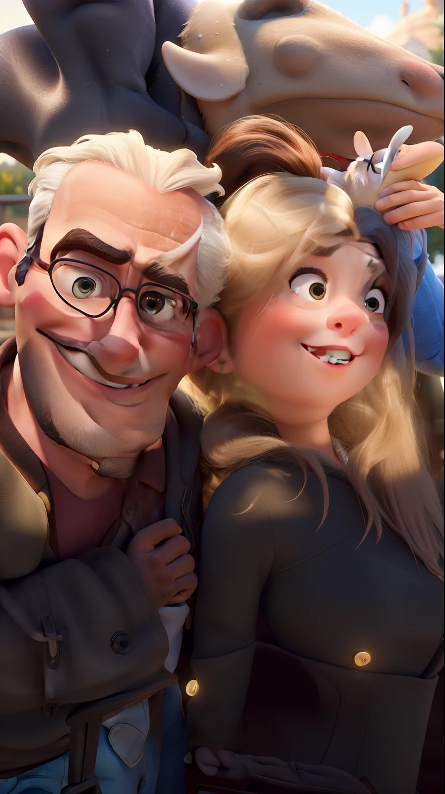 A couple in great quality and definition in the style of Disney pixar