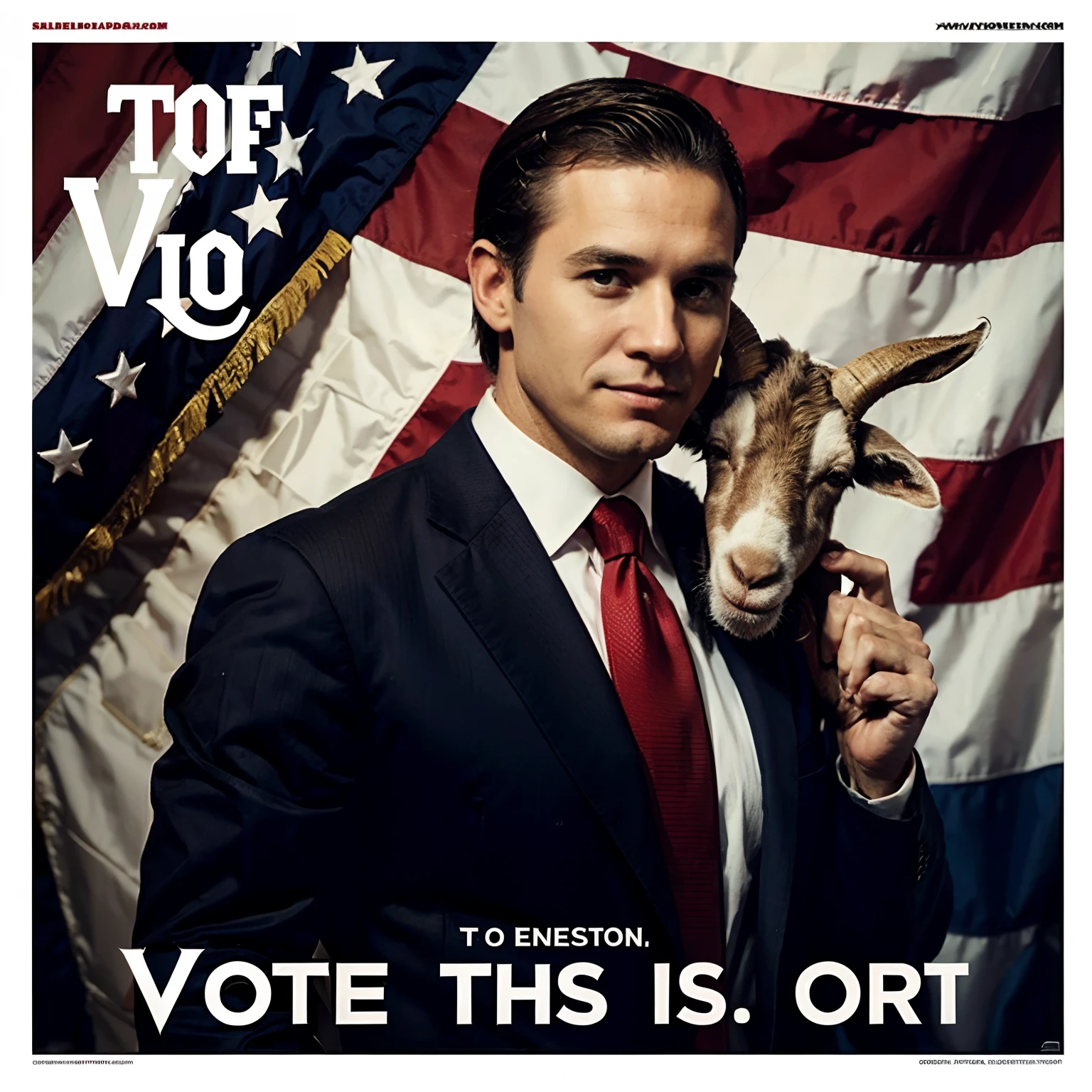 U.S. Presidential campaign poster with the slogan “VOTE FOR THE GOAT” and a picture of a goat
