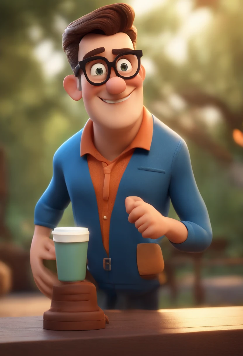 Cartoon character of a man wearing black glasses and a blue shirt, um personagem animado, Caractere estilizado, animation style rendering, 3D estilizado, Arnold Maya render, 3 d render stylized, toon render keyshot, Personagem 3D, Personagem 3D, 3d rendering stylized, 3 d character render, personagem de desenho animado, Personagem de close up, Pose de personagem, (Estilo Pixar) (master part:1.2) (Bokeh) (best quality) (pele detalhada) (textura detalhada) (8k) (argila) (Cinematic lighting) (foco nítido,Senta e vaza a parte superior do corpo