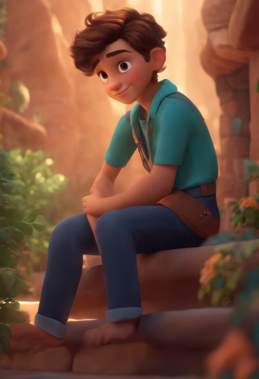 Image of a boy for a story in a YouTube video in Pixar format, He's the little allabester, He's the class leader, He's outgoing, Playful and gets up for a lot of things, cabelo curto