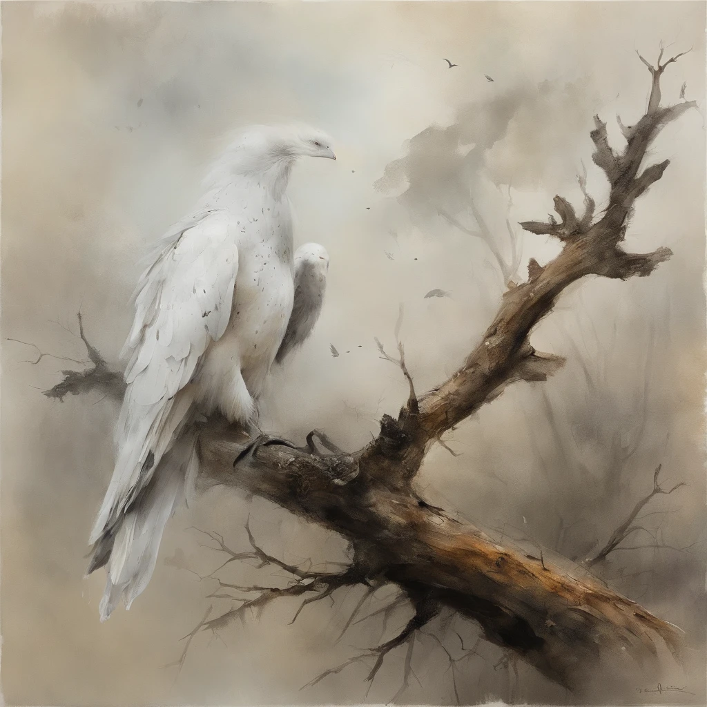 A white crow on a dead tree, The white raven is rich in detail,Em Forma de sombra de um caminhante, Noite estrelada, Thick fog on the ground, Luz azul no horizonte, Motor Unreal5, cinemactic, Low angle photo, motion blur, proFundidade de campos, dust, Seixos e solo. arte splash, pingando tinta. Perfect color classification. The Influency of Carel Appel and Jeremy Mann, Many dramatic and threatening scenes, Ultra - Detalhado, Beautiful, detalhes insanos, detalhes intrincados, FotograFia Editorial, FotograFado com uma lente de 50mm, proFundidade de campos, Tilt Blur, Velocidade do obturador 1/1000, F/22. Mapas de luz, super brilhante