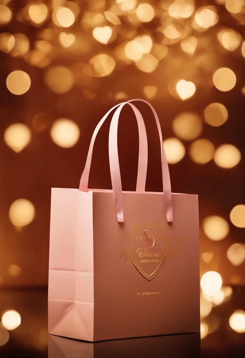 Create a logo that features a rosegold shopping bag as its central element. The shopping bag should radiate an aura of luxury and elegance, with a beautifully shimmering rosegold color. In the center of the bag, incorporate a dainty pink heart, adding a touch of charm and emotion to the design. Directly beneath the shopping bag, inscribe the text 'Preciso De Ofertas' in bold and prominent golden letters. Ensure that the golden text is highly visible, making a powerful statement about the desire for exceptional deals. The entire logo should convey a sense of shopping excitement and a strong yearning for attractive offers while maintaining a chic and opulent aesthetic