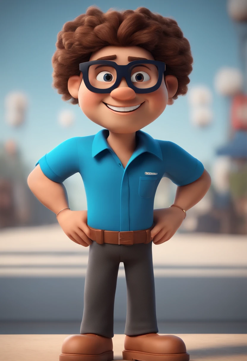 Cartoon character of a man with black glasses and a blue shirt, animation character, Caractere estilizado, animation style rendering, 3D estilizado, Arnold Maya render, 3 d render stylized, toon render keyshot, Personagem 3D, Personagem 3D, 3d rendering stylized, 3 d character render, personagem de desenho animado, Personagem de close up, Pose de personagem, (Estilo Pixar) (master part:1.2) (Bokeh) (best quality) (pele detalhada) (textura detalhada) (8k) (argila) (Cinematic lighting) (foco nítido