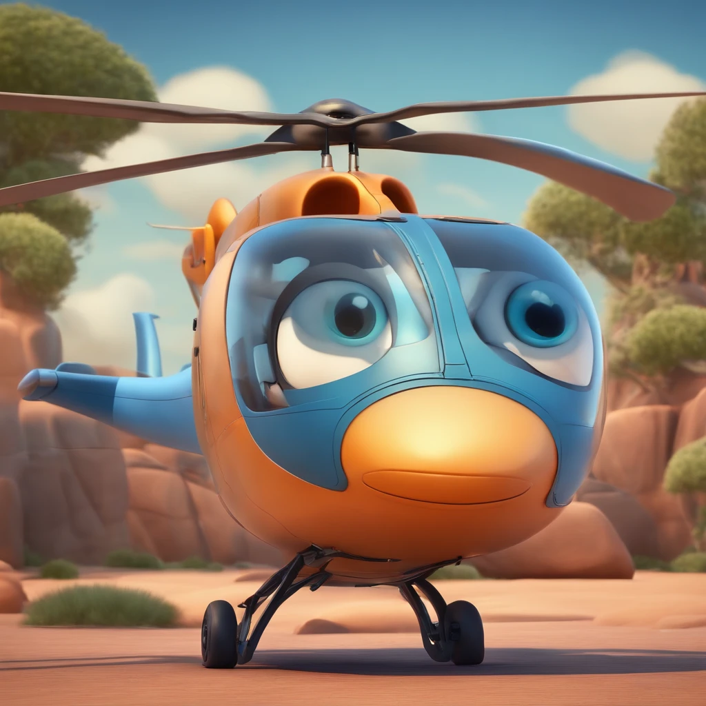 blue sky background, pixar desenhos animados 3D, Helicopter pilot, vestindo uniforme e fones, de oculos escuros, cabelos pretos, olhando para o lado esquerdo ::estilo pixar cartoon