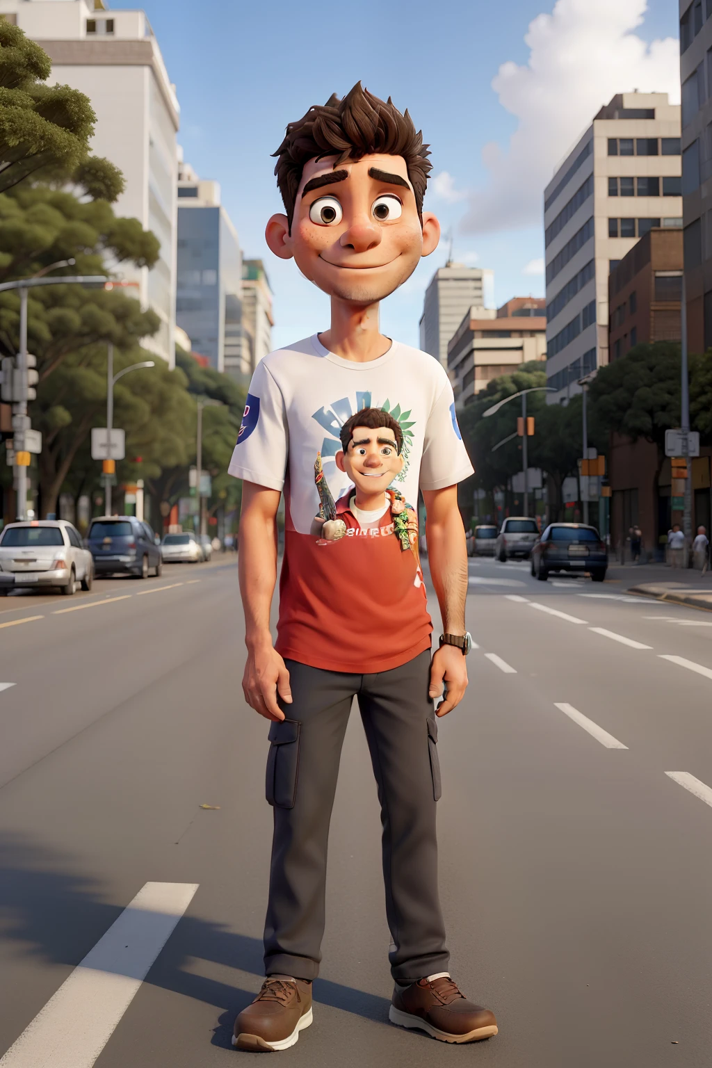 There's a man standing by the side of the road, vestindo regata e bermuda, usando uma camiseta regata, In Sao Paulo, usando uma camiseta regata de corte baixo, usando camiseta regata, orgulhosamente andando pela rua, standing in the street, foto de rua, São Paulo, standing in the streets, em uma rua, nas ruas, standing in a city street