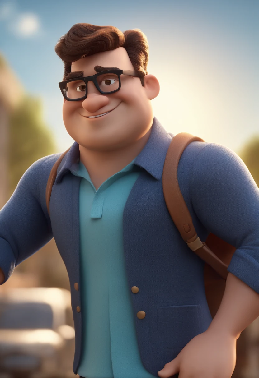 Cartoon character of a man with black glasses and a blue shirt, animation character, Caractere estilizado, animation style rendering, 3D estilizado, Arnold Maya render, 3 d render stylized, toon render keyshot, Personagem 3D, Personagem 3D, 3d rendering stylized, 3 d character render, personagem de desenho animado, Personagem de close up, Pose de personagem, (Estilo Pixar) (master part:1.2) (Bokeh) (best quality) (pele detalhada) (textura detalhada) (8k) (argila) (Cinematic lighting) (foco nítido