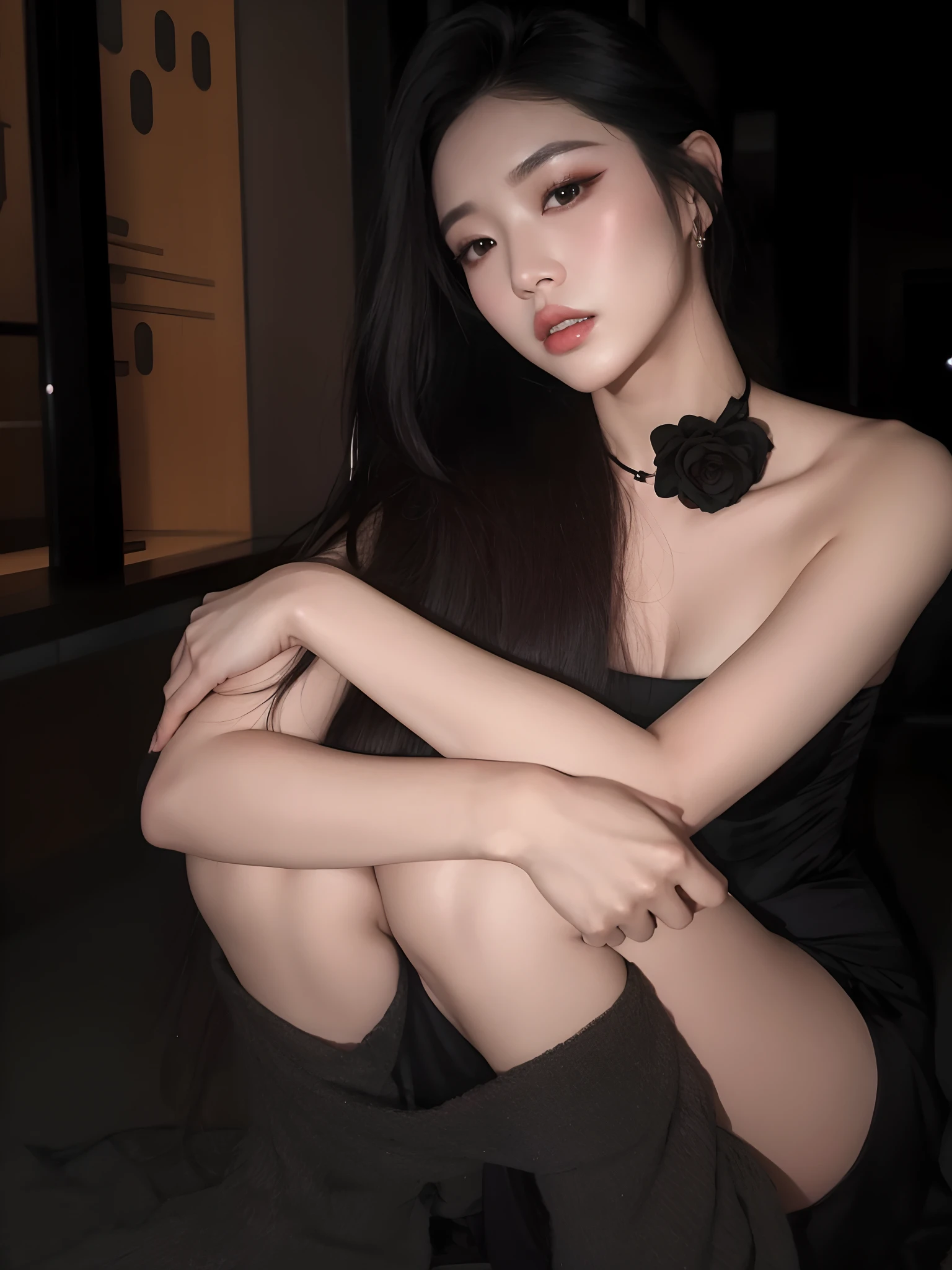 Asian woman araffed sitting on the floor in a black dress, cruel korean goth girl, Menina coreana, linda mulher coreana jovem, Heonhwa Choe, Mulher sul-coreana bonita, beautiful chinese model, gongbi, wenfei you, mulher coreana jovem bonita, jaeyeon nam, Xintong Chen, Mulher coreana, taejune kim, Xisionwu