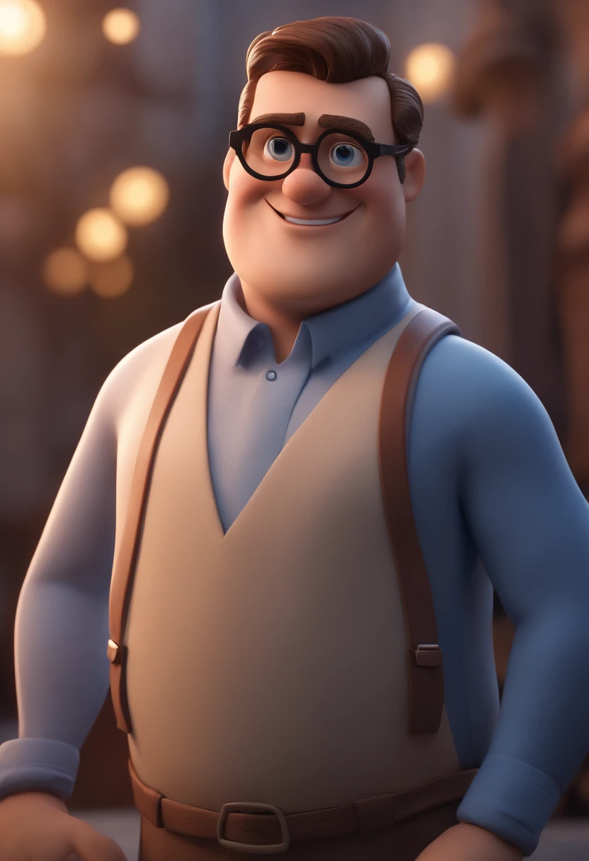 Cartoon character of a man with black glasses and a blue shirt, animation character, Caractere estilizado, animation style rendering, 3D estilizado, Arnold Maya render, 3 d render stylized, toon render keyshot, Personagem 3D, Personagem 3D, 3d rendering stylized, 3 d character render, personagem de desenho animado, Personagem de close up, Pose de personagem,  (Estilo Pixar) (master part:1.2) (Bokeh) (best quality) (pele detalhada) (textura detalhada) (8k) (argila) (Cinematic lighting) (foco nítido