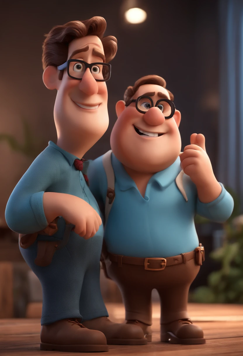 Cartoon character of a man with black glasses and a blue shirt, animation character, Caractere estilizado, animation style rendering, 3D estilizado, Arnold Maya render, 3 d render stylized, toon render keyshot, Personagem 3D, Personagem 3D, 3d rendering stylized, 3 d character render, personagem de desenho animado, Personagem de close up, Pose de personagem, (Estilo Pixar) (master part:1.2) (Bokeh) (best quality) (pele detalhada) (textura detalhada) (8k) (argila) (Cinematic lighting) (foco nítido