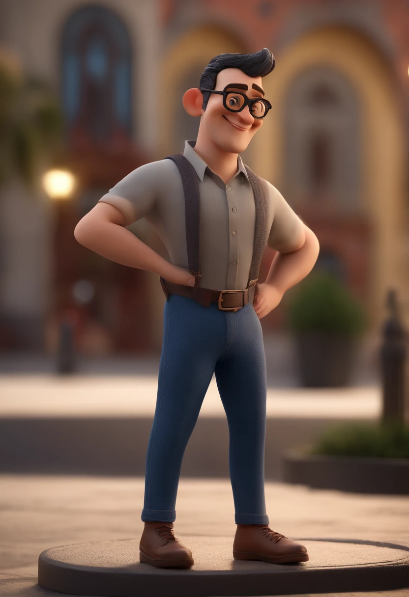 Cartoon character of a man with black glasses and a blue shirt, animation character, Caractere estilizado, animation style rendering, 3D estilizado, Arnold Maya render, 3 d render stylized, toon render keyshot, Personagem 3D, Personagem 3D, 3d rendering stylized, 3 d character render, personagem de desenho animado, Personagem de close up, Pose de personagem, (Estilo Pixar) (master part:1.2) (Bokeh) (best quality) (pele detalhada) (textura detalhada) (8k) (argila) (Cinematic lighting) (foco nítido