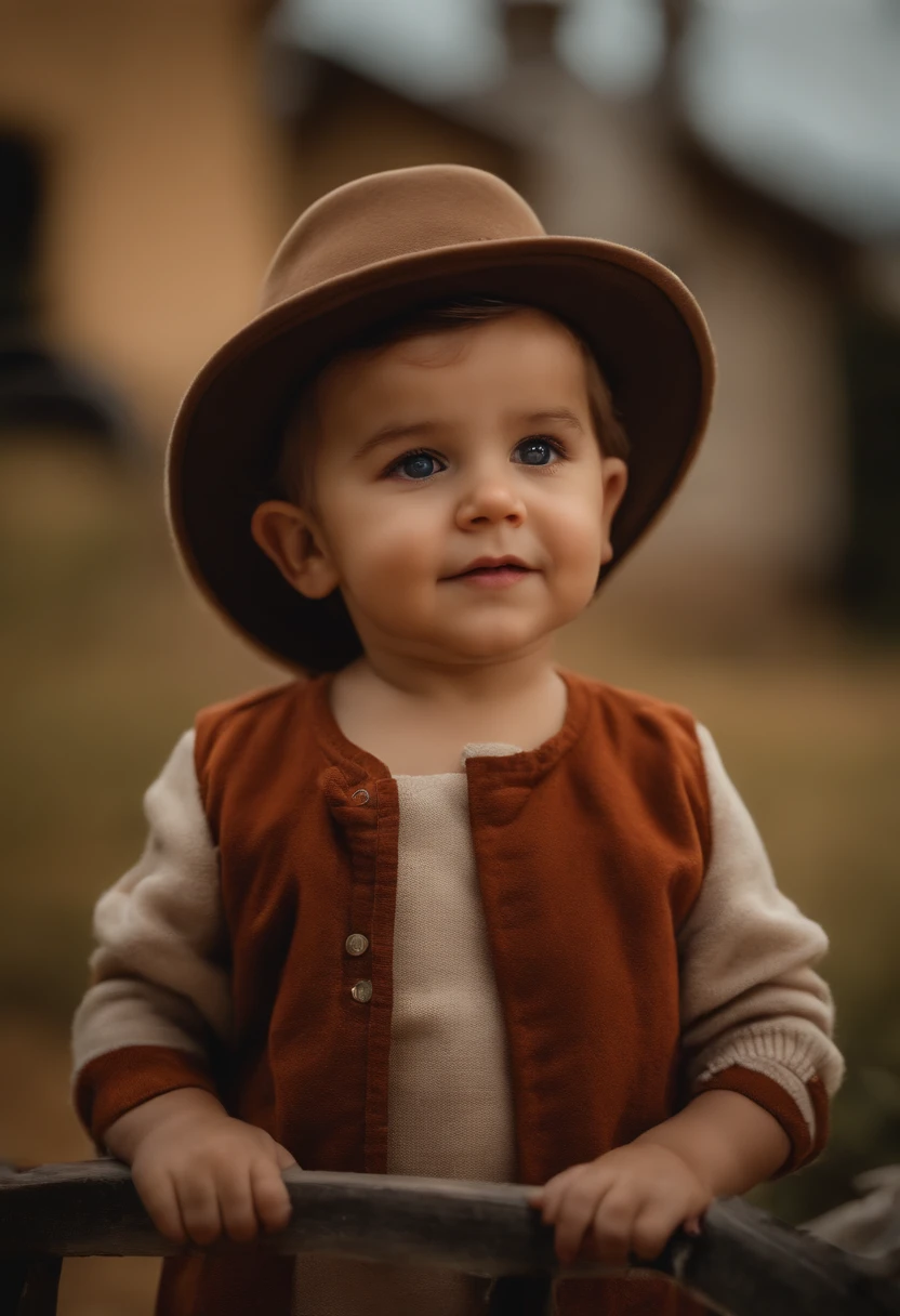 : Miguel, aproximadamente 5 anos de idade, cabelo curto estilo Disney, olhos castanhos e sorrisos. garota: Giovana, 2 anos, longos cabelos pretos e olhos azuis. scenecy: Miguel and Giovana are in a cozy little house in the valley, ao fundo um dia ensolarado, Destacando o Sol.