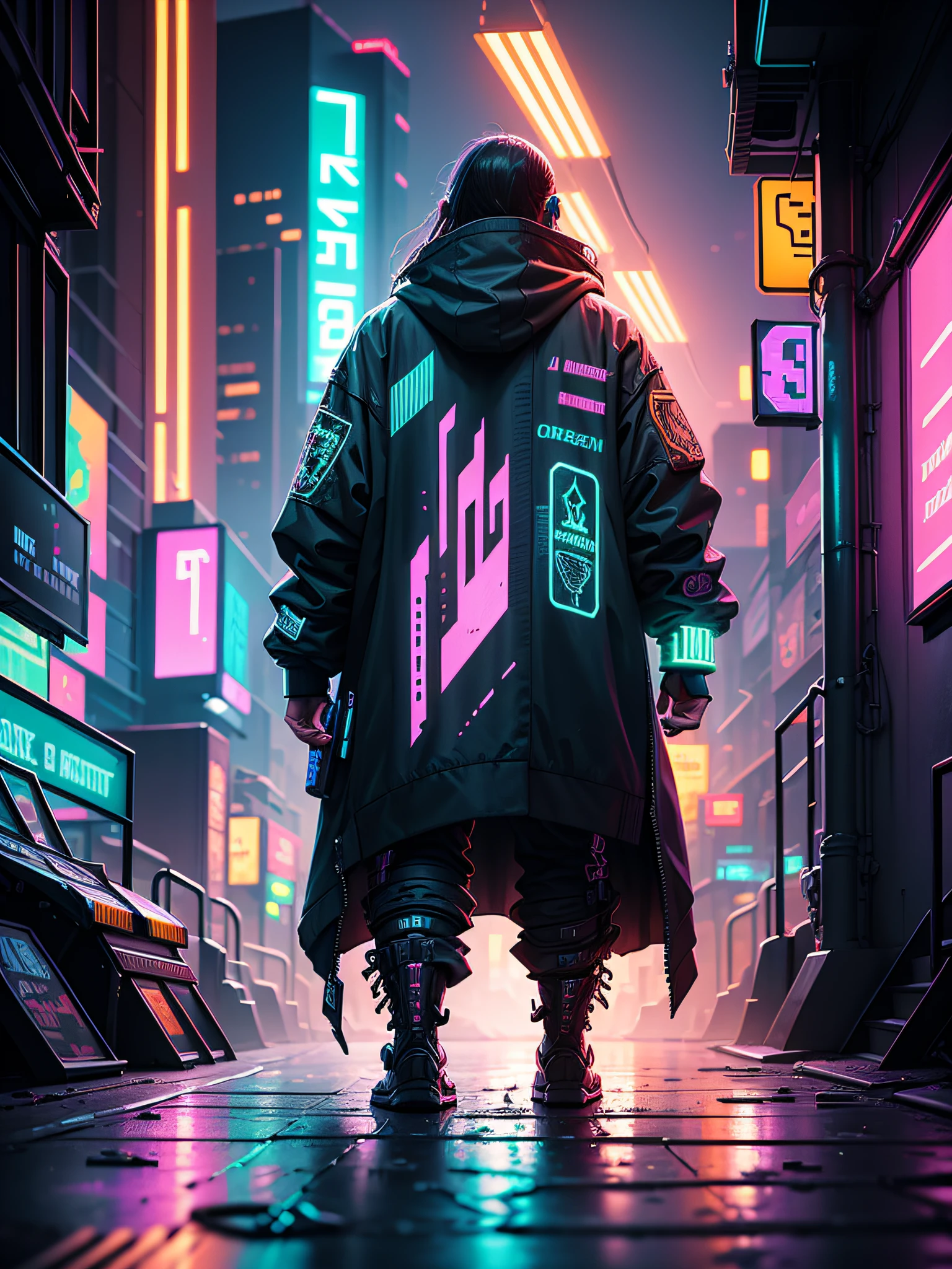 Pixel art style, Cyberpunk, panning shot, intricate, hyper-detailed, concept art, masterpiece, neon lighting, colorful, by Aase Berg