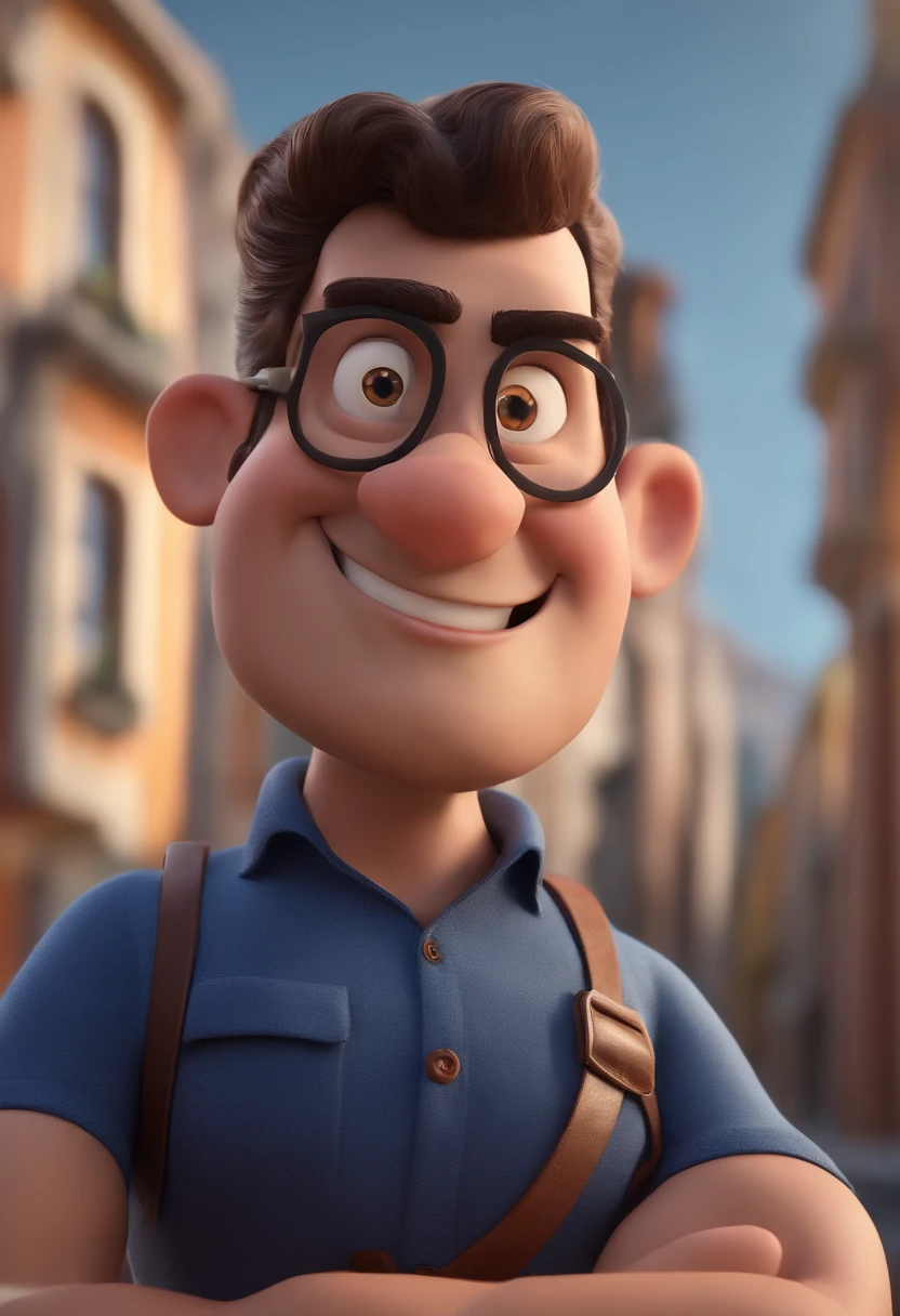 Cartoon character of a man with black glasses and a blue shirt, animation character, Caractere estilizado, animation style rendering, 3D estilizado, Arnold Maya render, 3 d render stylized, toon render keyshot, Personagem 3D, Personagem 3D, 3d rendering stylized, 3 d character render, personagem de desenho animado, Personagem de close up, Pose de personagem, (Estilo Pixar) (master part:1.2) (Bokeh) (best quality) (pele detalhada) (textura detalhada) (8k) (argila) (Cinematic lighting) (foco nítido