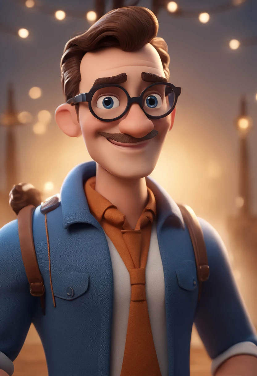 Cartoon character of a man with black glasses and a blue shirt, animation character, Caractere estilizado, animation style rendering, 3D estilizado, Arnold Maya render, 3 d render stylized, toon render keyshot, Personagem 3D, Personagem 3D, 3d rendering stylized, 3 d character render, personagem de desenho animado, Personagem de close up, Pose de personagem, (Estilo Pixar) (master part:1.2) (Bokeh) (best quality) (pele detalhada) (textura detalhada) (8k) (argila) (Cinematic lighting) (foco nítido
