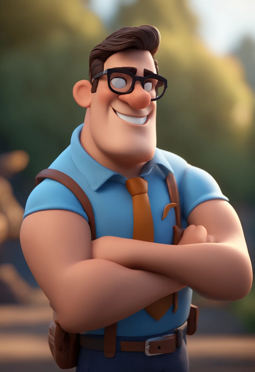 Cartoon character of a man with black glasses and a blue shirt, animation character, Caractere estilizado, animation style rendering, 3D estilizado, Arnold Maya render, 3 d render stylized, toon render keyshot, Personagem 3D, Personagem 3D, 3d rendering stylized, 3 d character render, personagem de desenho animado, Personagem de close up, Pose de personagem, (Estilo Pixar) (master part:1.2) (Bokeh) (best quality) (pele detalhada) (textura detalhada) (8k) (argila) (Cinematic lighting) (foco nítido