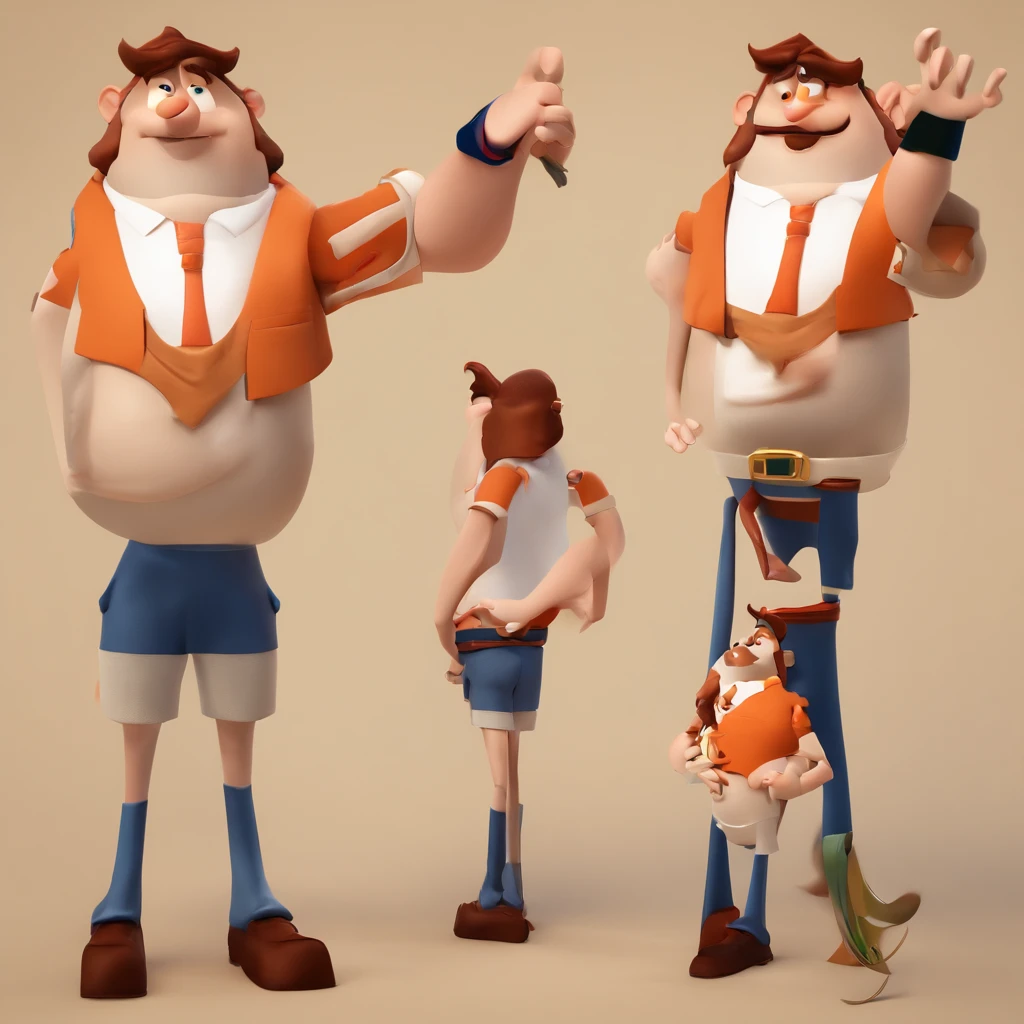 Criar um personagem no estilo Pixar. Trata-se de um homem de 30 anos, com barba, Branco, com cabelos castanhos curtos e um quiff, e olhos castanhos. Ele deve estar na frente de um computador, Trabalhar como designer