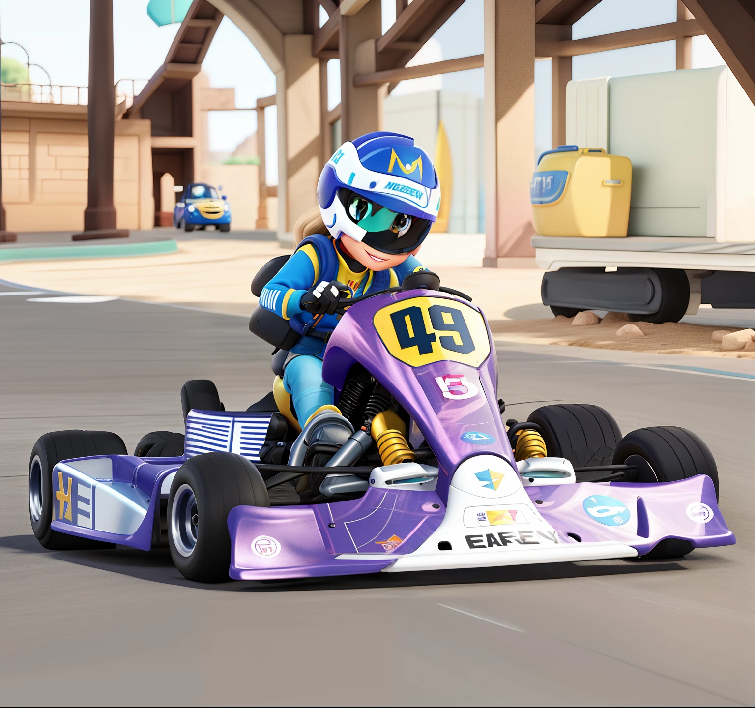 Mulher no kart, estilo Disney pixar ,alta qualidade,melhor qualidade