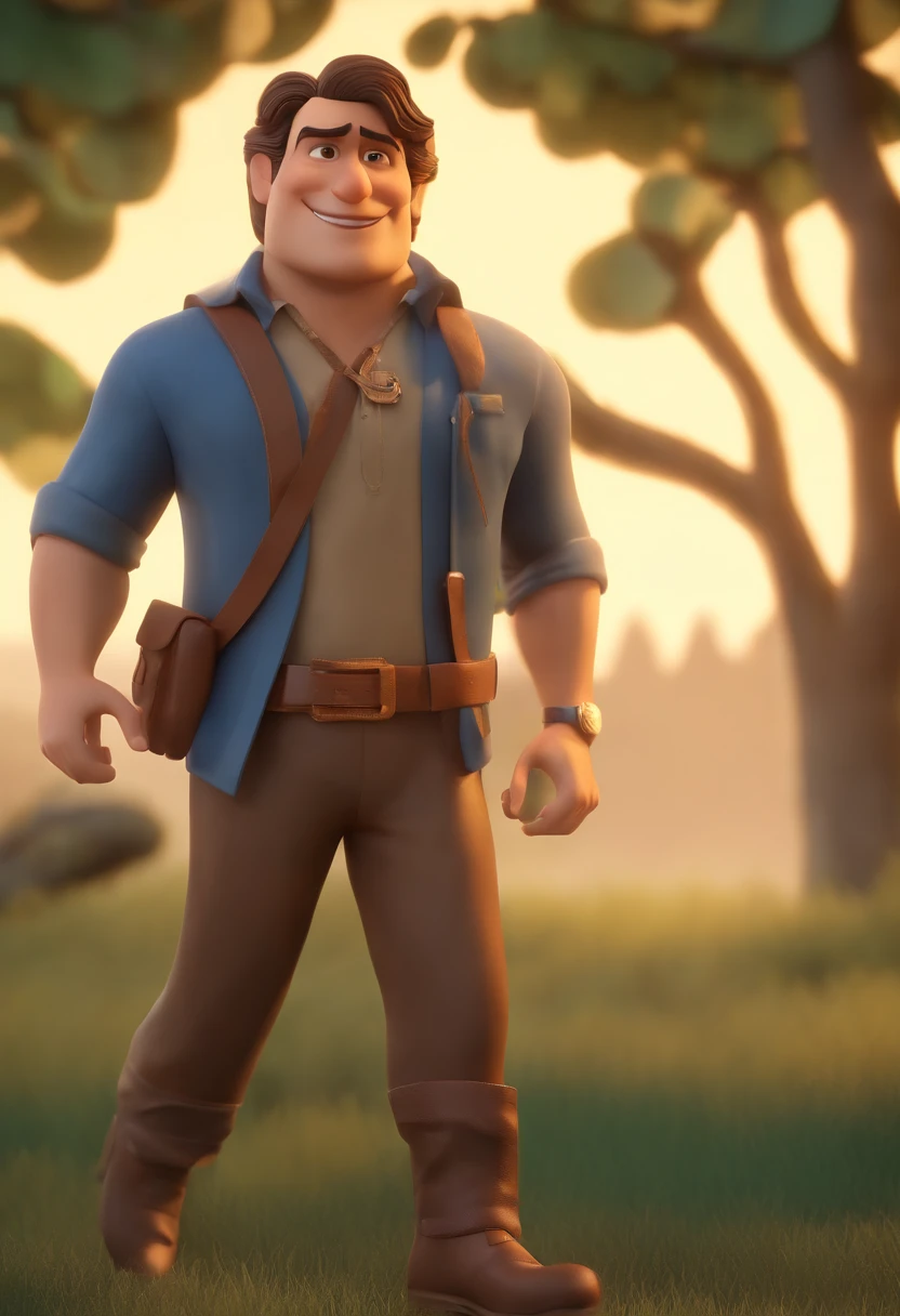 Personagem dos desenhos animados de um homem, cabelo cacheado marrom escuro e uma camisa azul, animation character, Caractere estilizado, animation style rendering, 3D estilizado, Arnold Maya render, 3 d render stylized, toon render keyshot, Personagem 3D, Personagem 3D, 3d rendering stylized, 3 d character render, personagem de desenho animado, Personagem de close up, Pose de personagem, (Estilo Pixar) (master part:1.2) (Bokeh) (best quality) (pele detalhada) (textura detalhada) (8k) (argila) (Cinematic lighting) (foco nítido