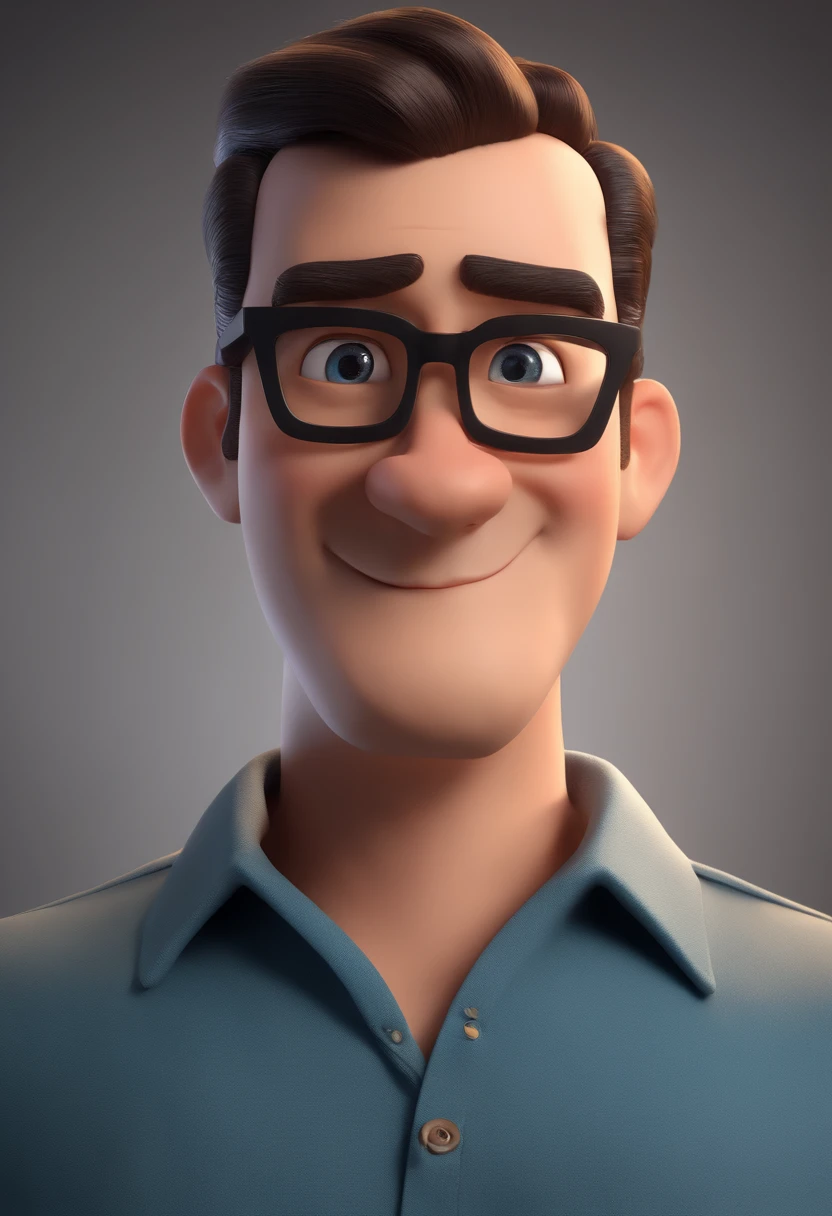 Cartoon character of a man with black glasses and a blue shirt, animation character, Caractere estilizado, animation style rendering, 3D estilizado, Arnold Maya render, 3 d render stylized, toon render keyshot, Personagem 3D, Personagem 3D, 3d rendering stylized, 3 d character render, personagem de desenho animado, Personagem de close up, Pose de personagem, (Estilo Pixar) (master part:1.2) (Bokeh) (best quality) (pele detalhada) (textura detalhada) (8k) (argila) (Cinematic lighting) (foco nítido