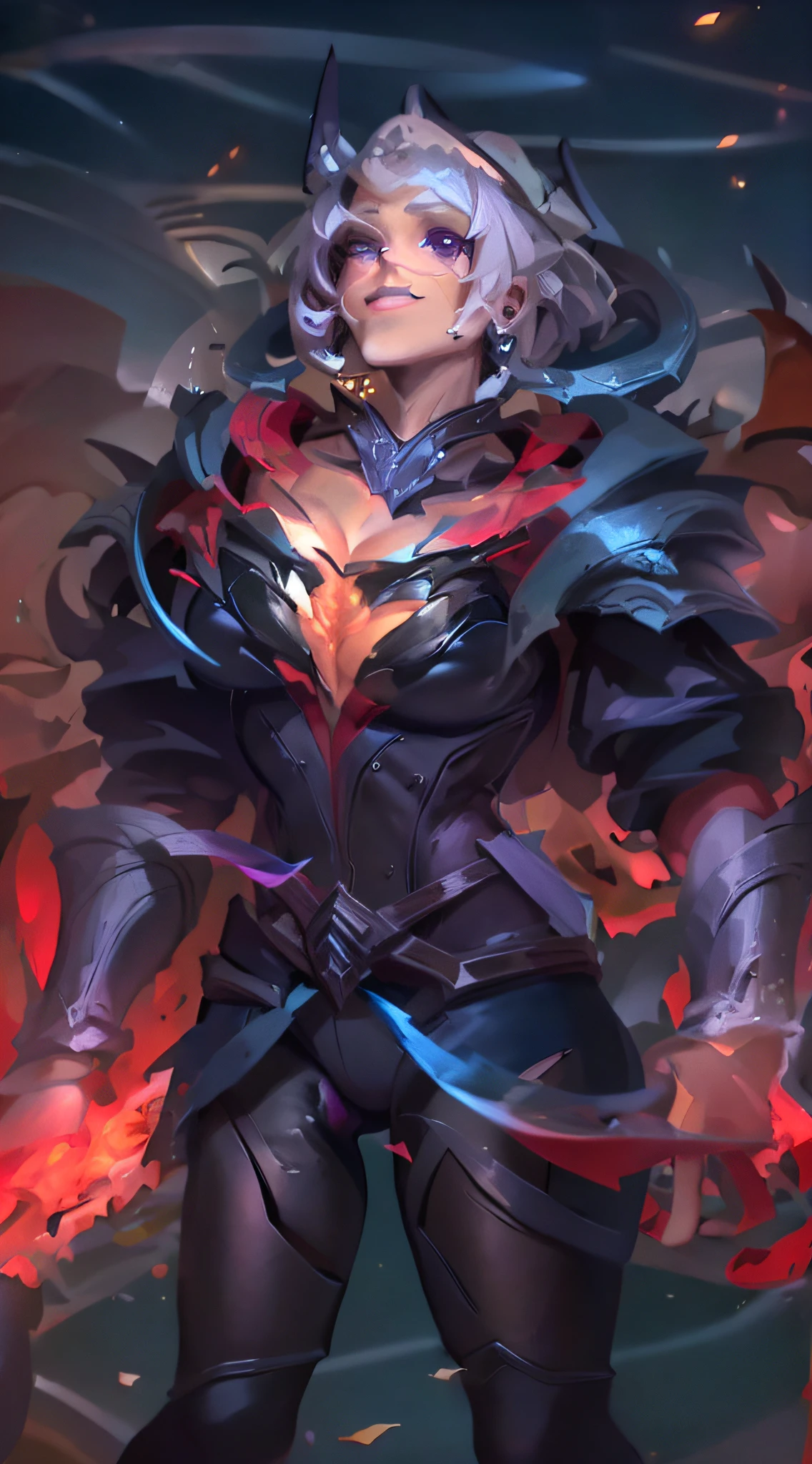 tela de anime, night sky, lua, Floresta, Caminho, 1girl, sozinho, short hair, cabelos pretos, Purple eyes, Roupas japonesas, Looking at the Viewer, quimono preto, cabelo entre os olhos, cowboy shot, mangas largas, hakama pants, Branco_cinta, back, boca fechada, sorriso, andar, olhar em volta, quadris largos, bunda grande, foco bunda, seios grandes, Arte conceitual da Riot Games, cavaleiro do malpersonagem de League of Legends