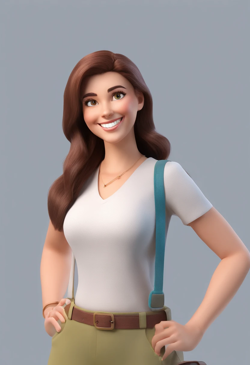 Smiling woman Illustration, sorriso insano, mulher de pele marrom com um sorriso gigante, happily smiling at the camera, sorriso atrevido, he's smiling, sorriso muito grande, Smiling girl, foto de perfil headshot, rindo sorriso enorme, desenhando no estilo de Arte 3D, c4d, fundo de cor branco puro, estilo disney, estilo pixar render ilustracao Super Detalhe, 8k