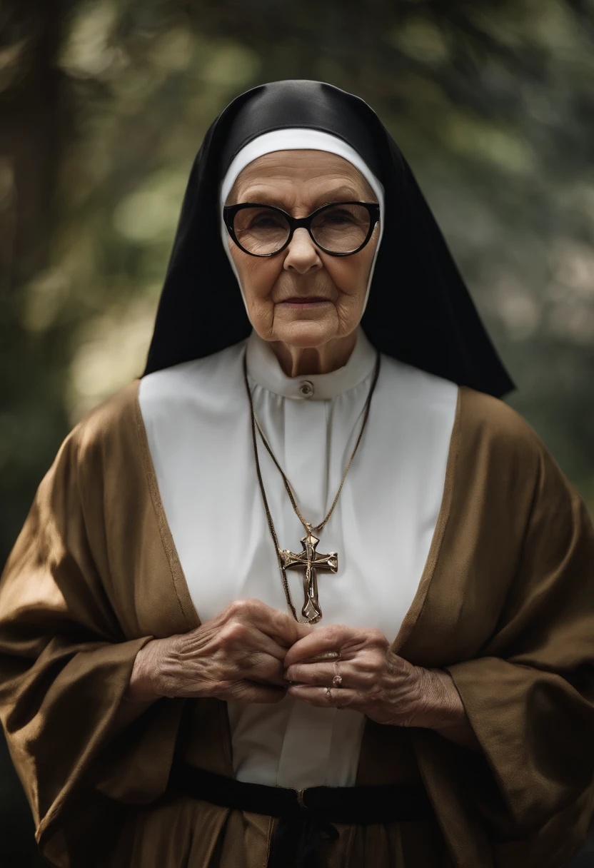 Granny nun nude erótic Black lingerie transparent boobs titts aréolas glasses