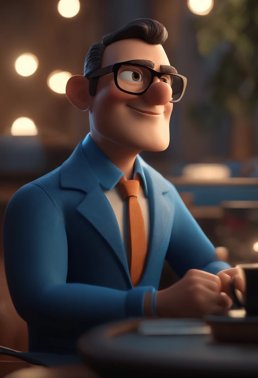 Cartoon character of a man with black glasses and a blue shirt, animation character, Caractere estilizado, animation style rendering, 3D estilizado, Arnold Maya render, 3 d render stylized, toon render keyshot, Personagem 3D, Personagem 3D, 3d rendering stylized, 3 d character render, personagem de desenho animado, Personagem de close up, Pose de personagem, (Estilo Pixar) (master part:1.2) (Bokeh) (best quality) (pele detalhada) (textura detalhada) (8k) (argila) (Cinematic lighting) (foco nítido
