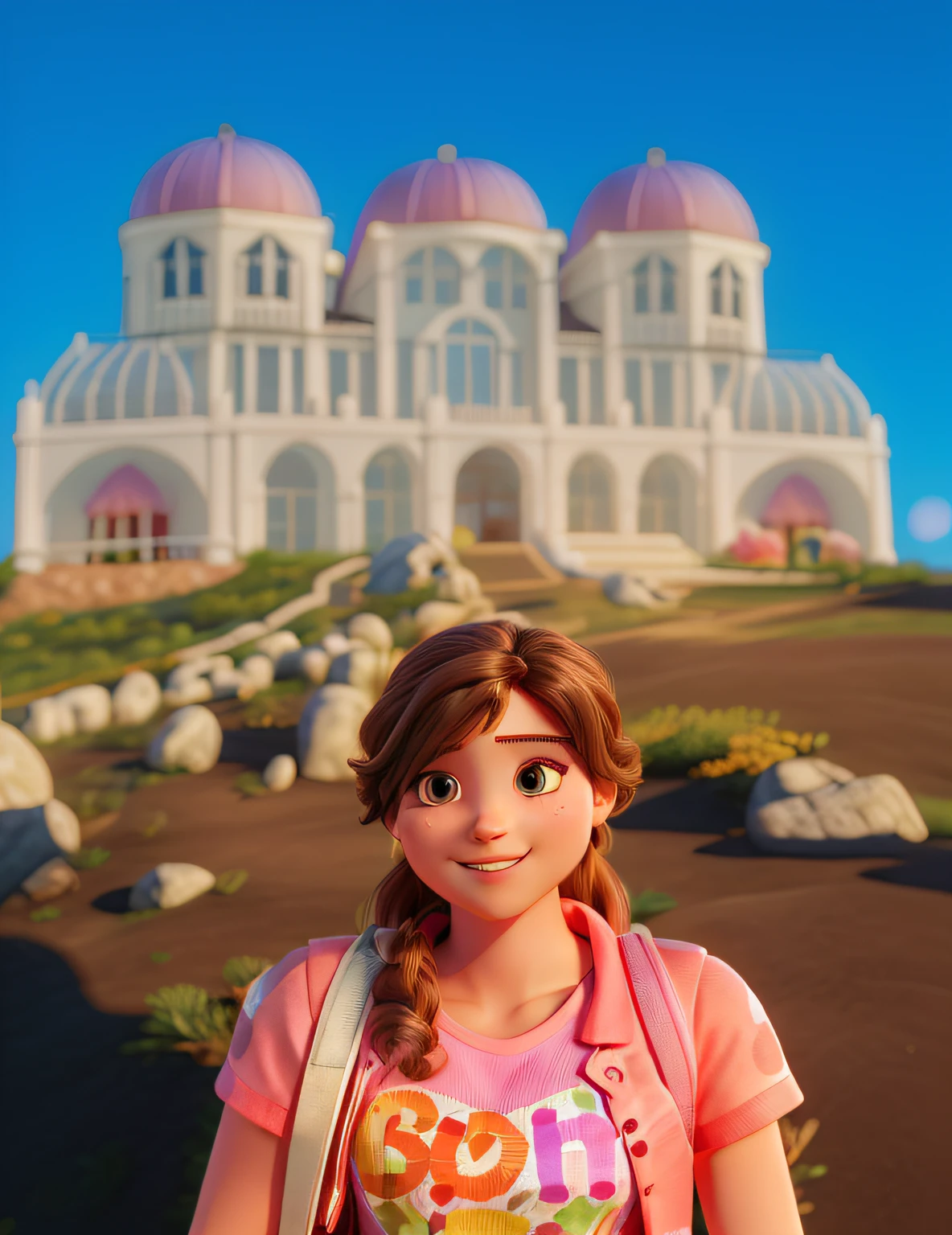 "(best quality,highres:1.2),ultra-detailed,realistic,portrait,woman,white skin,beautiful,smiling,rosy shirt,pink shirt, high quality rendering:1.2,sharp focus,tiny details,vibrant colors,wavy hair,long hair"