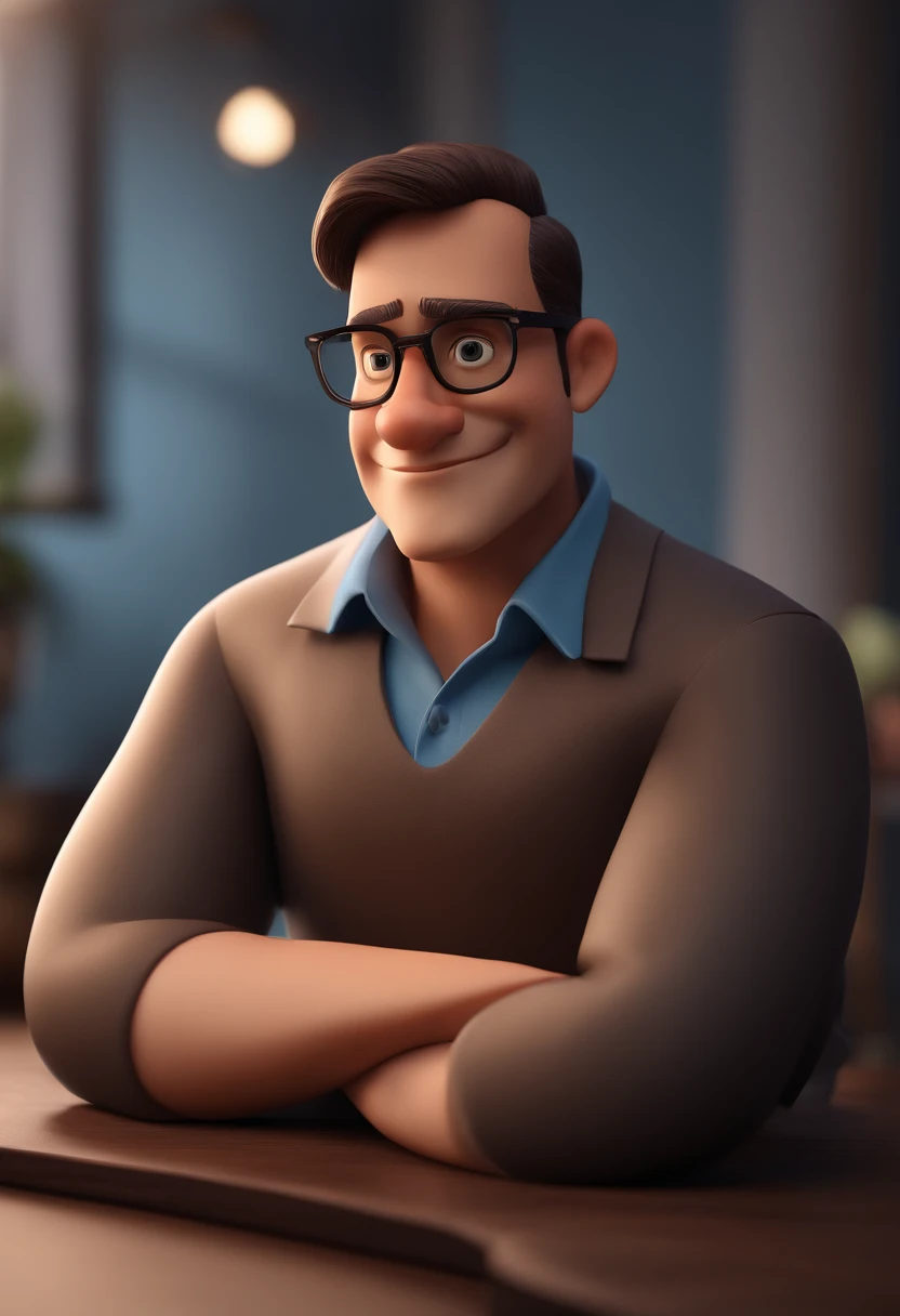 Cartoon character of a man with black glasses and a blue shirt, animation character, Caractere estilizado, animation style rendering, 3D estilizado, Arnold Maya render, 3 d render stylized, toon render keyshot, Personagem 3D, Personagem 3D, 3d rendering stylized, 3 d character render, personagem de desenho animado, Personagem de close up, Pose de personagem, (Estilo Pixar) (master part:1.2) (Bokeh) (best quality) (pele detalhada) (textura detalhada) (8k) (argila) (Cinematic lighting) (foco nítido