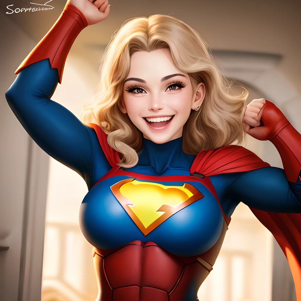 Super heroi, bravo e sorridente