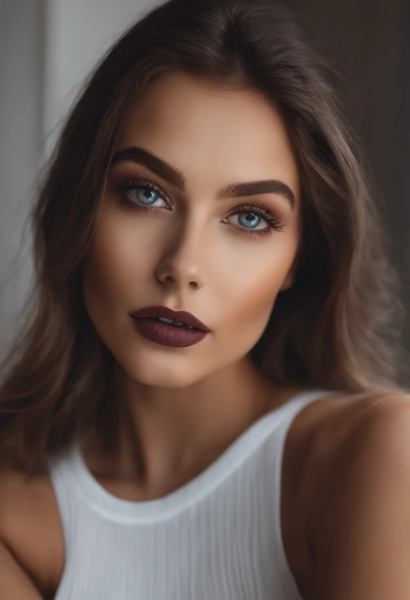 Femme arafed avec des vêtements noirs, fille sexy aux yeux bruns, Portrait Sophie Mudd, cheveux bruns et grands yeux, Selfie d’une jeune femme, Yeux de chambre, Violet Myers, sans maquillage, maquillage naturel, Regarder directement la caméra, Visage avec Artgram, Maquillage subtil, Superbe photo du corps entier, dans la chambre, clivage