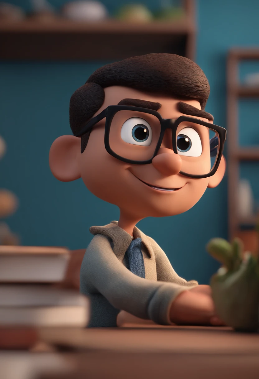 Cartoon character of a man with black glasses and a blue shirt, animation character, Caractere estilizado, animation style rendering, 3D estilizado, Arnold Maya render, 3 d render stylized, toon render keyshot, Personagem 3D, Personagem 3D, 3d rendering stylized, 3 d character render, personagem de desenho animado, Personagem de close up, Pose de personagem, (Estilo Pixar) (master part:1.2) (Bokeh) (best quality) (pele detalhada) (textura detalhada) (8k) (argila) (Cinematic lighting) (foco nítido