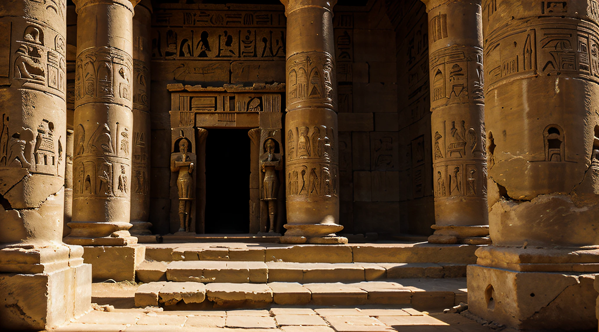 Ancient Egyptian Temple, adorned with hieroglyphics, fotorrealista