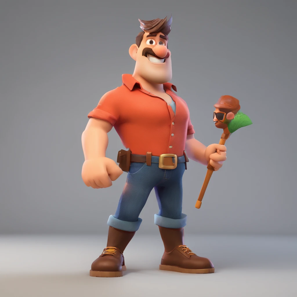 Criar um personagem no estilo Pixar. Trata-se de um homem de 40 anos, com barba, ?????, com cabelos raspado curtos e um quiff, e olhos castanhos. juntamente com o seu filho de 3 anos de idade