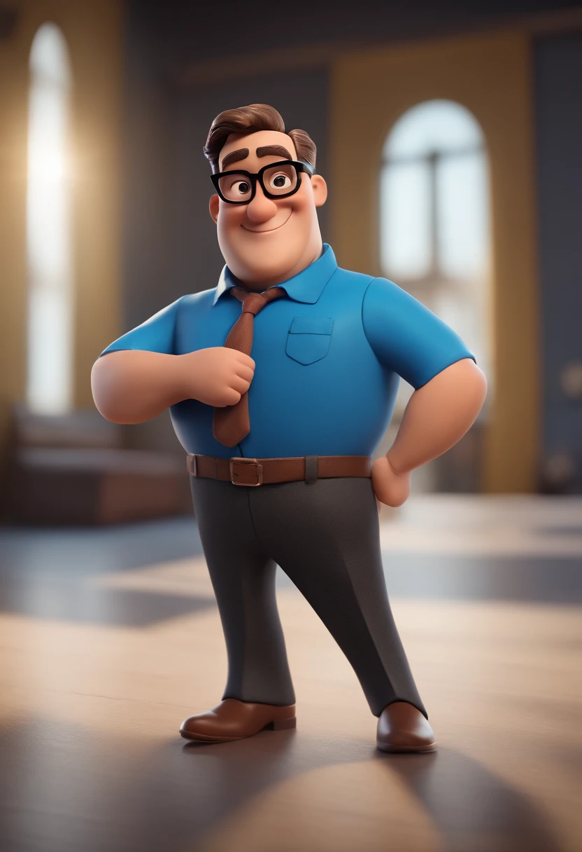 Cartoon character of a man with black glasses and a blue shirt, animation character, Caractere estilizado, animation style rendering, 3D estilizado, Arnold Maya render, 3 d render stylized, toon render keyshot, Personagem 3D, Personagem 3D, 3d rendering stylized, 3 d character render, personagem de desenho animado, Personagem de close up, Pose de personagem,  (Estilo Pixar) (master part:1.2) (Bokeh) (best quality) (pele detalhada) (textura detalhada) (8k) (argila) (Cinematic lighting) (foco nítido