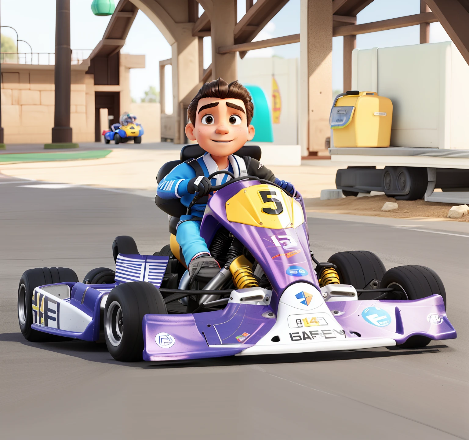 capacete de kart, cabelos pretos, numero 45