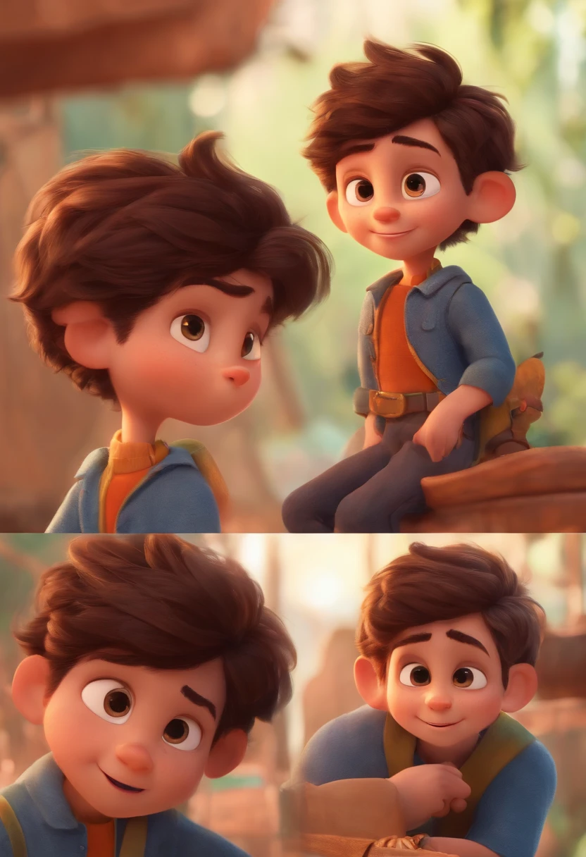 Image of a boy for a story in a YouTube video in Pixar format, He's the little allabester, He's the class leader, He's outgoing, Playful and gets up for a lot of things, cabelo curto