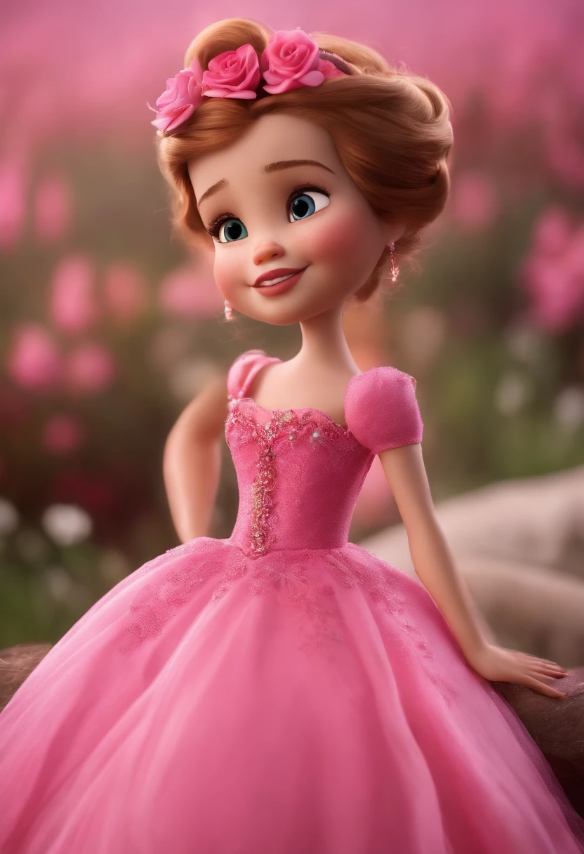 Uma princesa com roupa rosa, disney, pixar