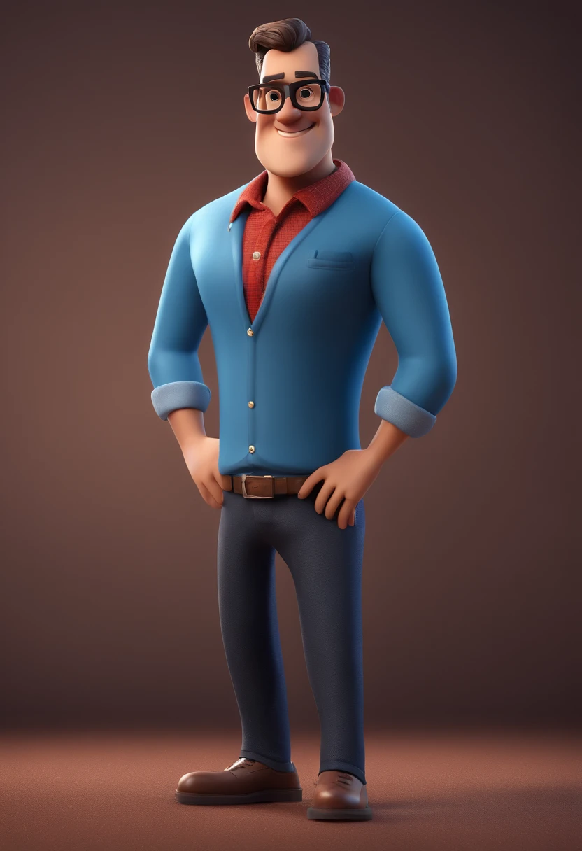Cartoon character of a man with black glasses and a blue shirt, animation character, Caractere estilizado, animation style rendering, 3D estilizado, Arnold Maya render, 3 d render stylized, toon render keyshot, Personagem 3D, Personagem 3D, 3d rendering stylized, 3 d character render, personagem de desenho animado, Personagem de close up, Pose de personagem, (Estilo Pixar) (master part:1.2) (Bokeh) (best quality) (pele detalhada) (textura detalhada) (8k) (argila) (Cinematic lighting) (foco nítido