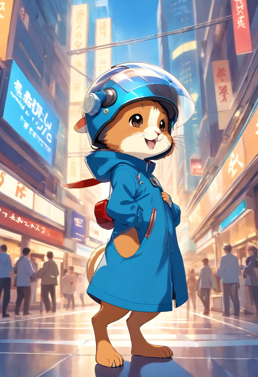 Happy Hamster, KGG with helmet on the head, Trading on the stock exchange,frontage,Blue Tooling