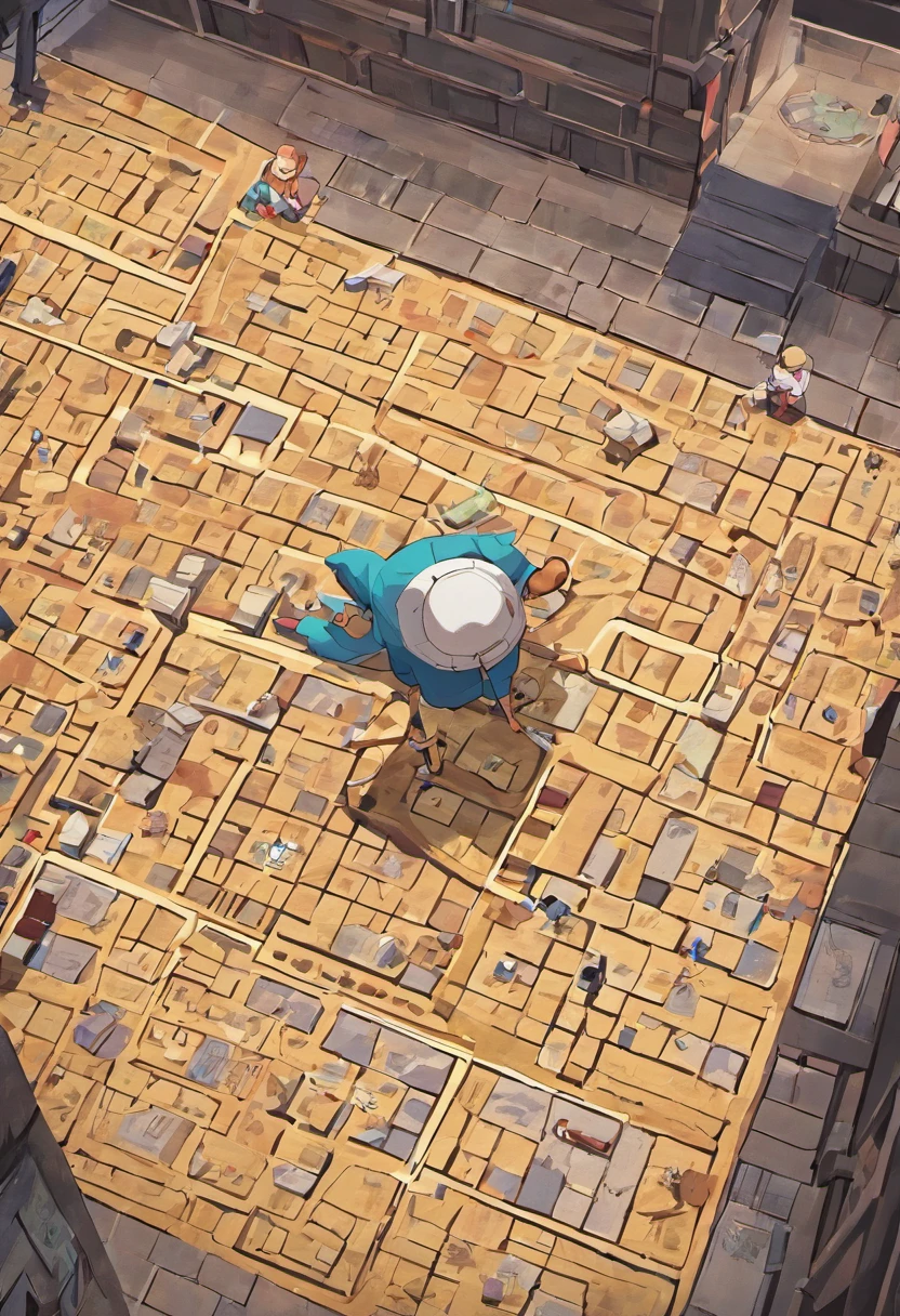 3D board seen from above and Monopoly game format for the development of an architectural project until the execution of the renovation with a beginning, middle and end course --auto