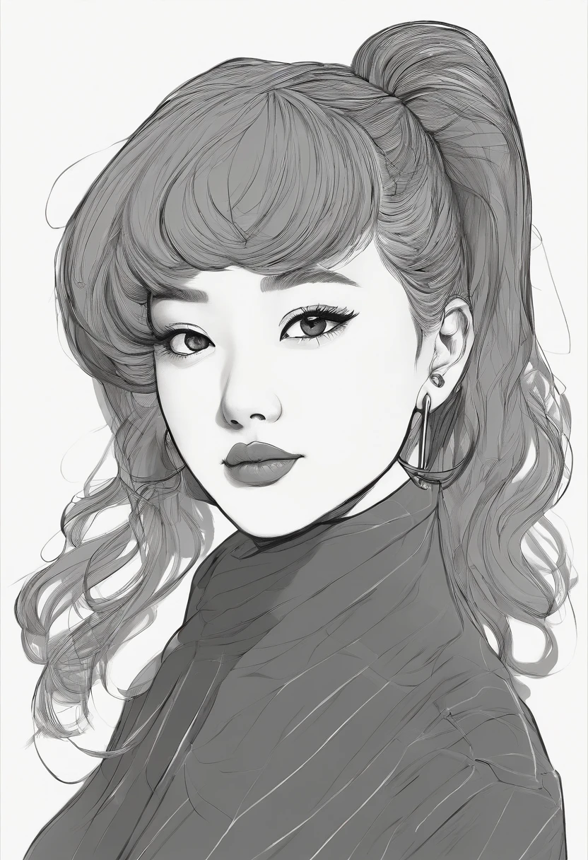 hair styles:  well-proportioned, The high ponytail adds an element of sophistication and style, Super Cute 20 Year Old Korean Girl,happy face, cartoon style illustration, cartoon art style, cartoon art style, digital illustration style, highly detailed character design, cute detailed digital art, beautiful digital illustration, high quality portrait, comics, Asia, Character Design Portrait, Approximate Line Sketch Style,