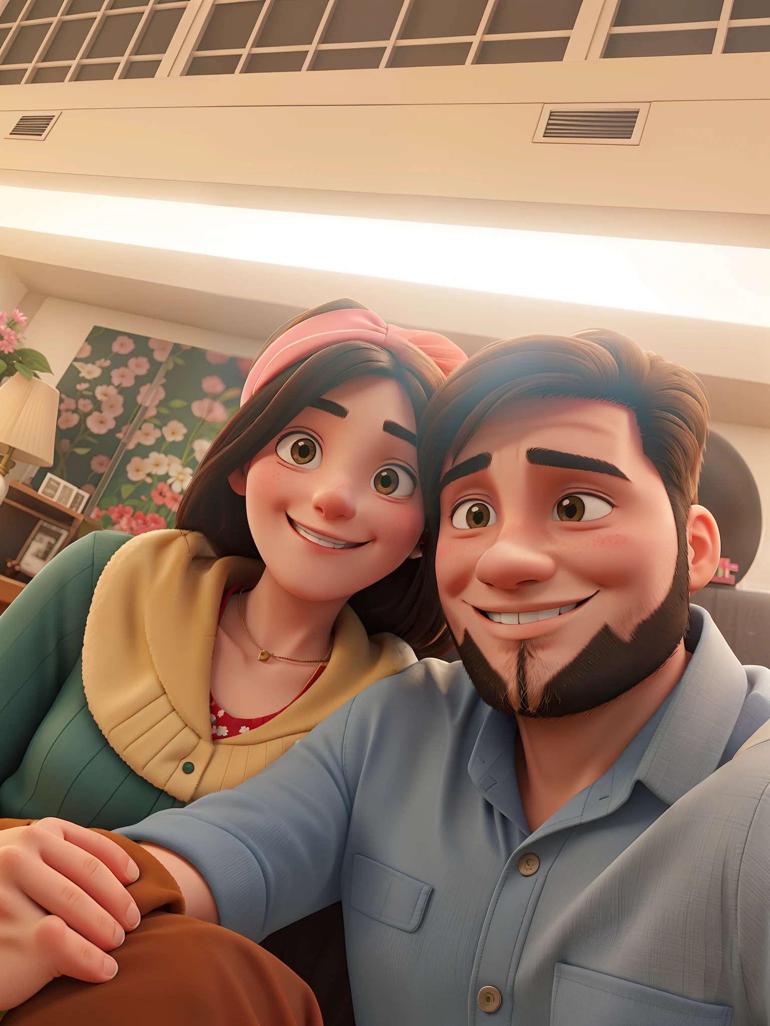 Hugging couple smiling at a selfi